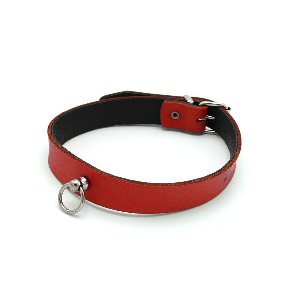 Leather Collar Mini O-Ring Rosso