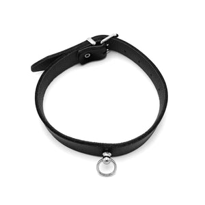 Leather Collar Mini O-Ring Nero