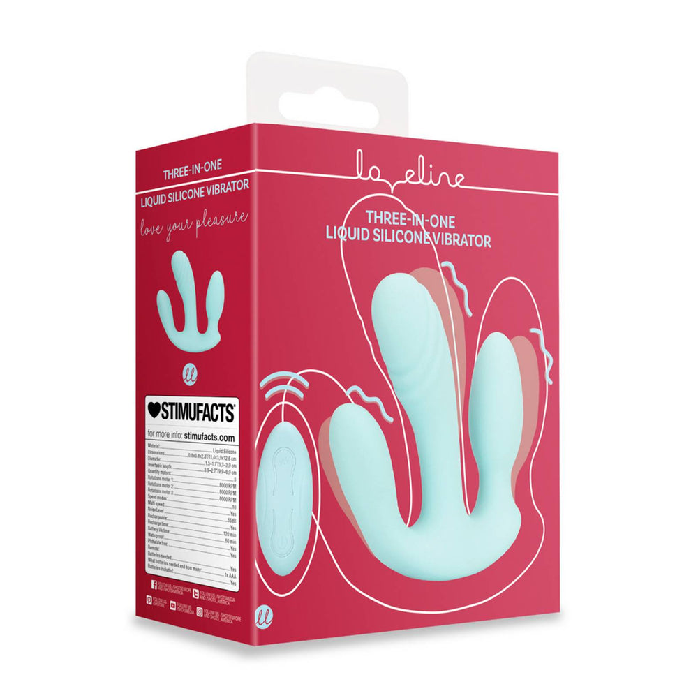 Loveline Three-In-One Liquid Silicone Vibrator - Azzurro