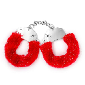 Spangle Metal Handcuffs With Furry - Rosso