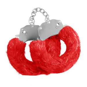 Spangle Metal Handcuffs With Furry - Rosso