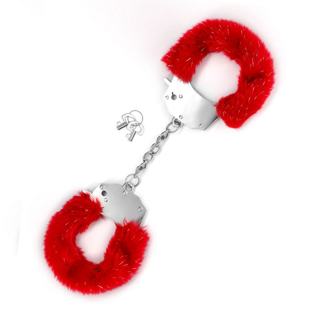 Spangle Metal Handcuffs With Furry - Rosso